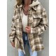 Women's Daily Plaid Loose Detachable Hooded Cargo Pockets Wool Blend Shirt Jacket Shacket