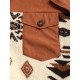 Women's Single Breasted Ethnic Style Aztec Geo Tribal Printed Cargo Pockets Fluffy Corduroy Panel Spliced Teddy Shirt Jacket Shacket