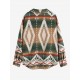 Women's Long Sleeve Ethnic Style Aztec Geo Tribal Printed Flap Detail Button Up Wool Blend Shirt Jacket Shacket