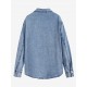 Women's Streetwear Acid Wash Pocket Button Up Curved Hem Long Sleeve Denim Shacket