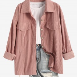 Women's Daily Solid Color Single Breasted Flap Detail Corduroy Shirt Jacket Shacket