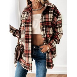 Women's Daily Vintage Style Plaid Front Pockets Wool Blend Shirt Jacket Shacket