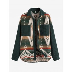 Women's Retro Casual Ethnic Tribal Geometric Print Color Block Shacket Spliced Aztec Jacket