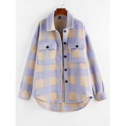 Plaid Wool Blend Flap Pocket Tunic Shacket