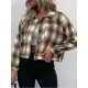 Women's Turn Down Collar Pocket Design Plaid Print Single-breasted Woolen Crop Jacket