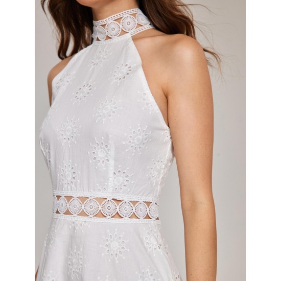 Eyelet Skate Floral Trim Broderie Anglaise Mini Dress