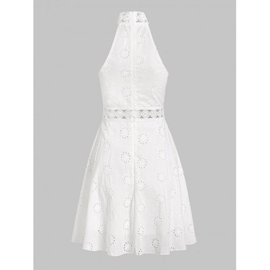 Eyelet Skate Floral Trim Broderie Anglaise Mini Dress