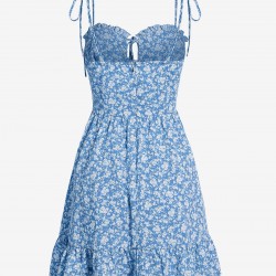 Cami Ditsy Floral Tie Shoulder Bustier Frilled Mini Dress