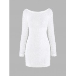 Fluffy Mohair Textured Long Sleeve Slinky Dress