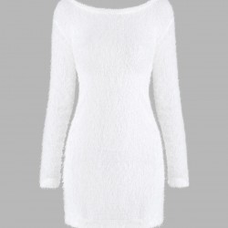 Fluffy Mohair Textured Long Sleeve Slinky Dress