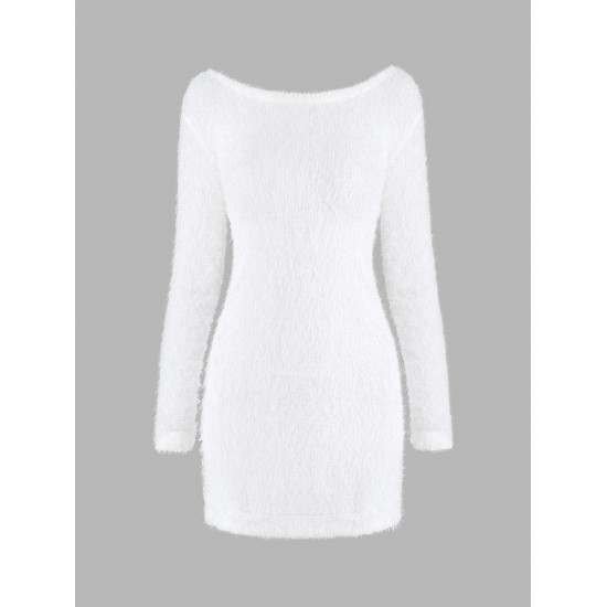 Fluffy Mohair Textured Long Sleeve Slinky Dress