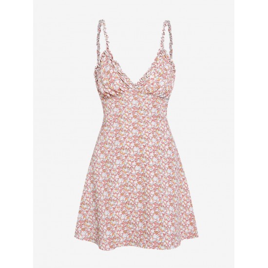 Ruffled Ditsy Print Mini Summer Dress