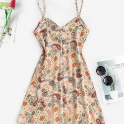 Ethnic Flower Paisley Print Cinched Mini Dress