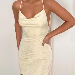 Jersey Tie Shoulder Backless Cowl Front Mini Bodycon Dress