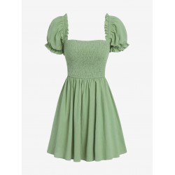 Puff Sleeve Smocked Mini Dress