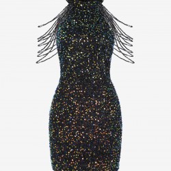 Sequined Chain Beads Bodycon Party Vegas Dress