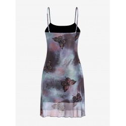 Mesh Tie Dye Butterfly Print Cami Dress