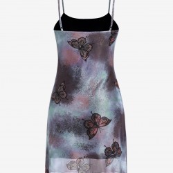 Mesh Tie Dye Butterfly Print Cami Dress