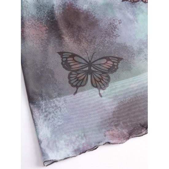 Mesh Tie Dye Butterfly Print Cami Dress