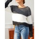 Colorblock Fuzzy Raglan Sleeve Jumper Sweater