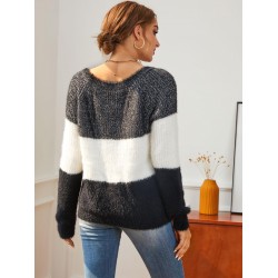 Colorblock Fuzzy Raglan Sleeve Jumper Sweater