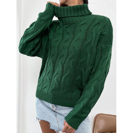 Turtleneck Drop Shoulder Cable Knit Jumper Sweater