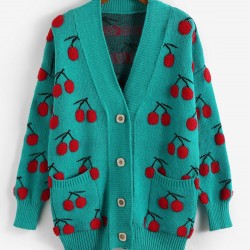 Cherry Button Up Dual Pocket Cardigan