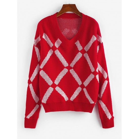 Slouchy Christmas Geo Graphic Sweater