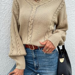 Cable Pointelle Knit Drop Shoulder Sweater