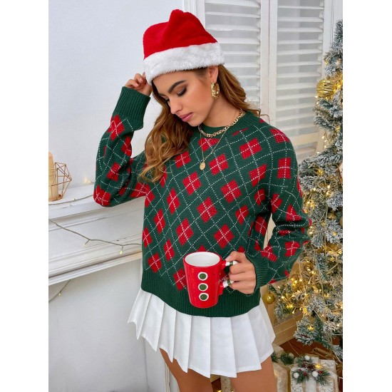 Crewneck Argyle Christmas Sweater