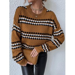 Contrast Striped Drop Shoulder Slouchy Sweater