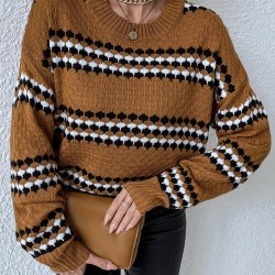 Contrast Striped Drop Shoulder Slouchy Sweater