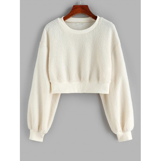 Faux Shearling Drop Shoulder Teddy Sweatshirt