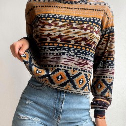 Drop Shoulder Ethnic Aztec Printed Sweatshirt