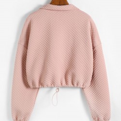 Rhombus Textured Drop Shoulder Half Zip Sweatshirt