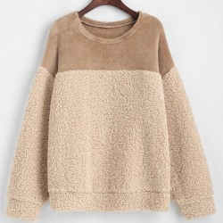 Loose Fluffy Combo Teddy Sweatshirt