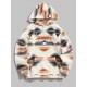 Women's Ethnic Style Aztec Tribal Geo Printed Quarter Zip Drawstring Fluffy Fuzzy Textured Kangaroo Pocket Loose Pullover Hoodie