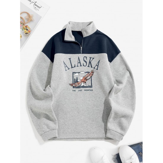 Fleece Lined ALASKA Graphic Quarter Zip 90s Sweatshirt