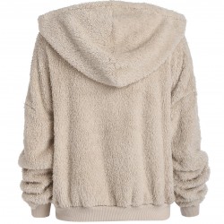 Faux Fur Fluffy Drop Shoulder Pocket Hoodie