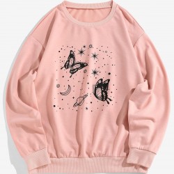 Planet Butterfly Graphic Drop Shoulder Sweatshirt