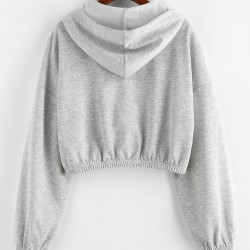 Drop Shoulder Zip Up Drawstring Hoodie